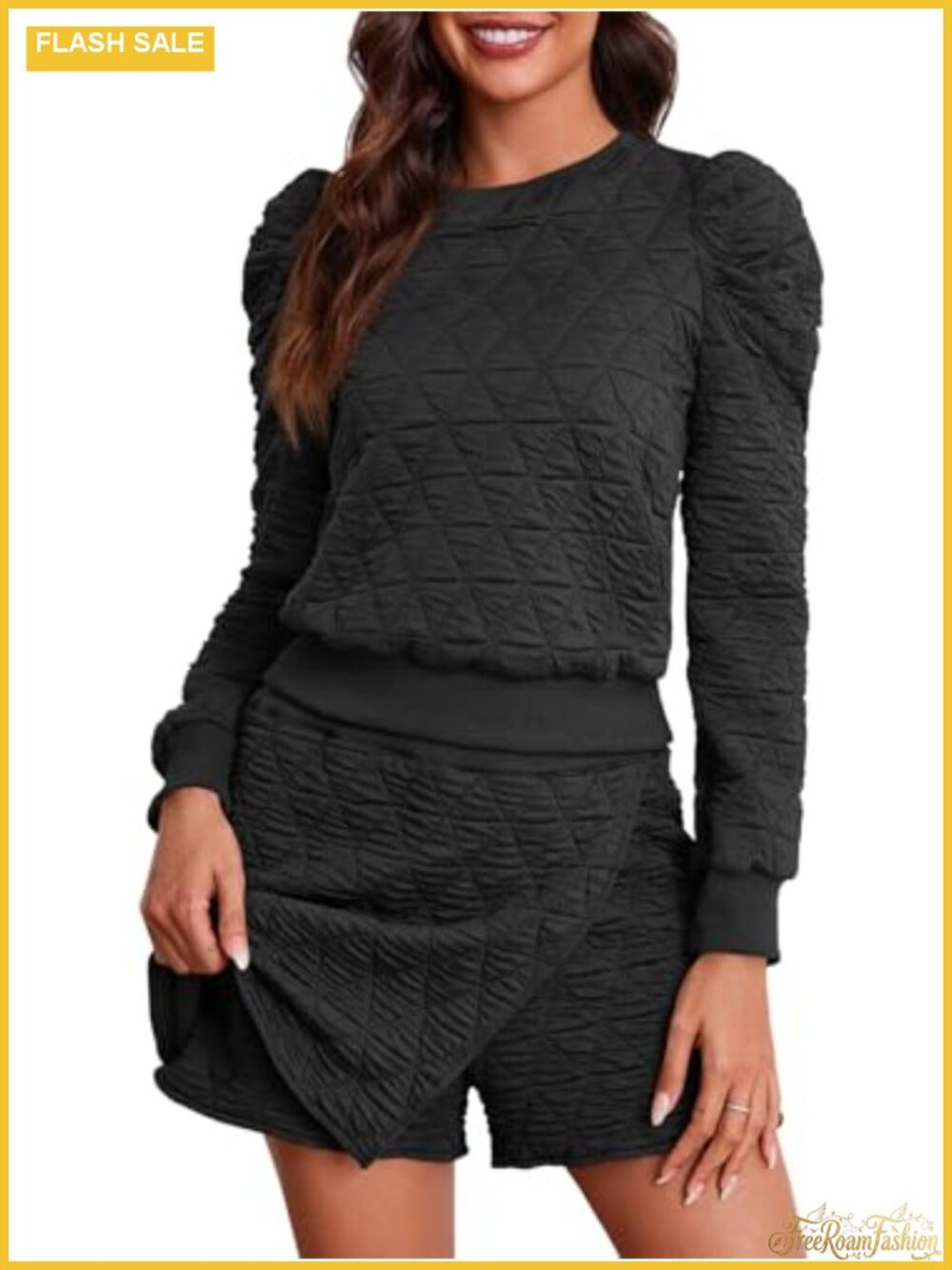 Fisoew 2 Piece Lounge Set Long Sleeve Argyle Sweatshirt & Skort